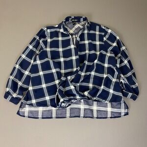 Miss Lile Plaid Flannel Shirt Open Front Women's‎ Plus Size 3X Blue White Rayon